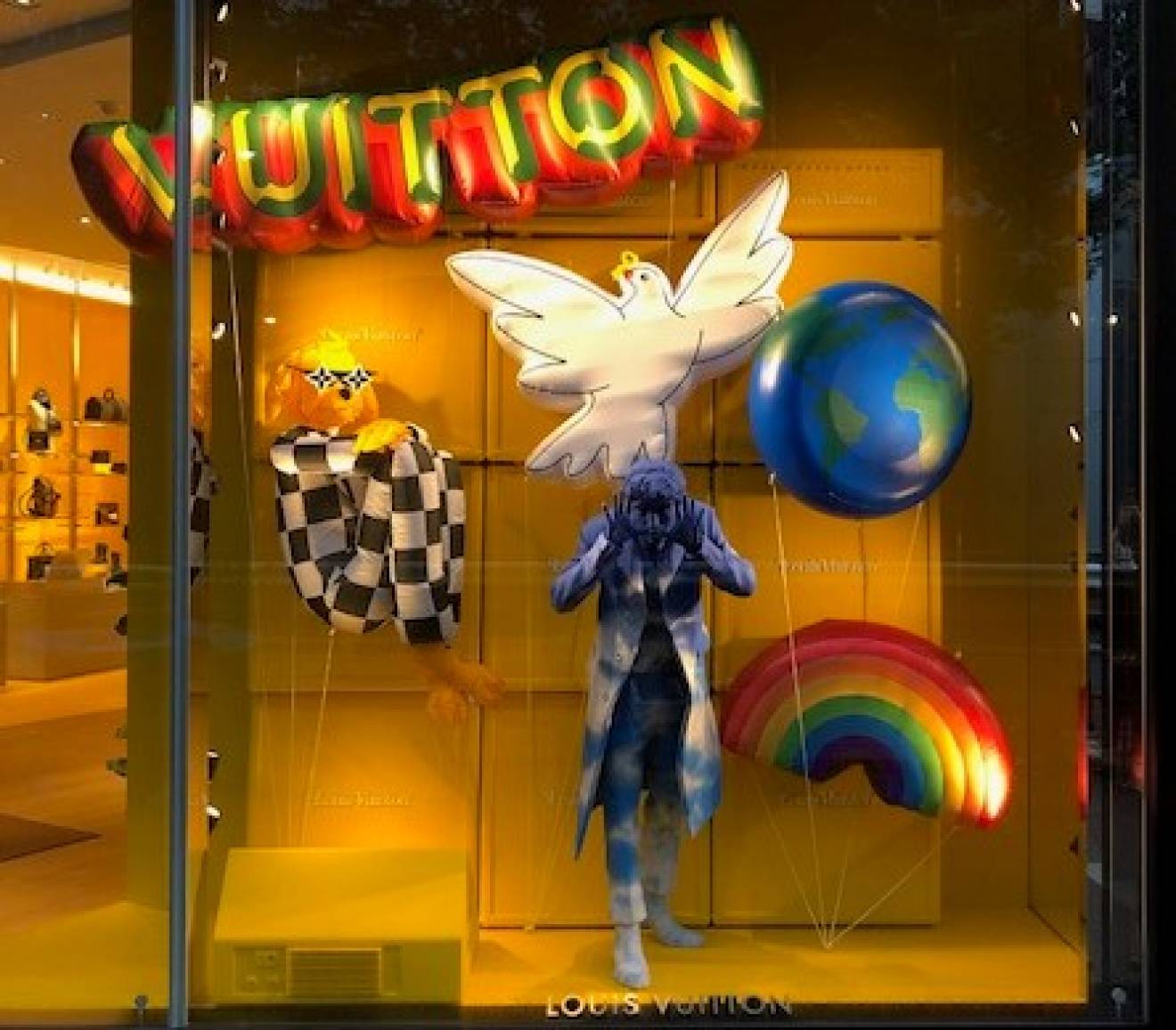 Miniature airtight inflatable logos airtight miniature inflatables Louis Vuitton for LVMH window shopping X-Treme Creations