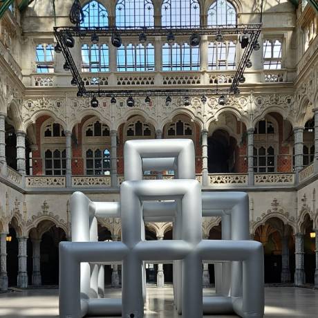Giant inflatables Draw attention with giant inflatables inflatable artwork called Cube Capsule 2024 by artist Cyril Lancelin in the oldest Handelsbeurs in the world during Antwerp on Air X-Treme Creations
