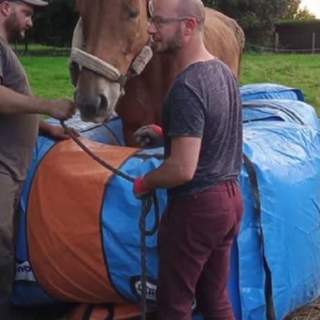 Miniatur-Aufblasbare Fesselballons Kleine aufblasbare Formen und Figuren Luftdichtes, aufblasbares Kissen, das speziell zum Schutz von Pferden von Tierarzt Pierre Schoenaers entwickelt wurde X-Treme Creations