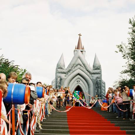 Giant inflatables Draw attention with giant inflatables façade of the inflatable church for the Biennale in the heart of Germany also used for weddings and as pop-up church to promote religion for the German Protestant church X-Treme Creations