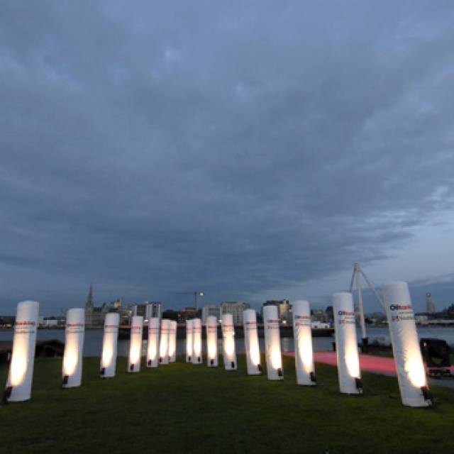 Inflatable  column inflatable column gallery for rent in the port of Antwerp with external illumination X-Treme Creations