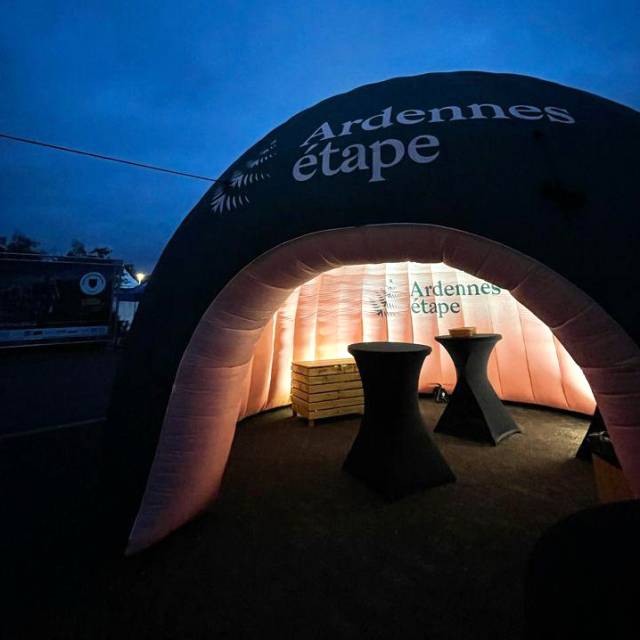 Giant inflatable stands Inflatable Igloo for a stand Ardennes Etappe as reception space during classic cyclist course Liège Bastogne Liège X-Treme Creations