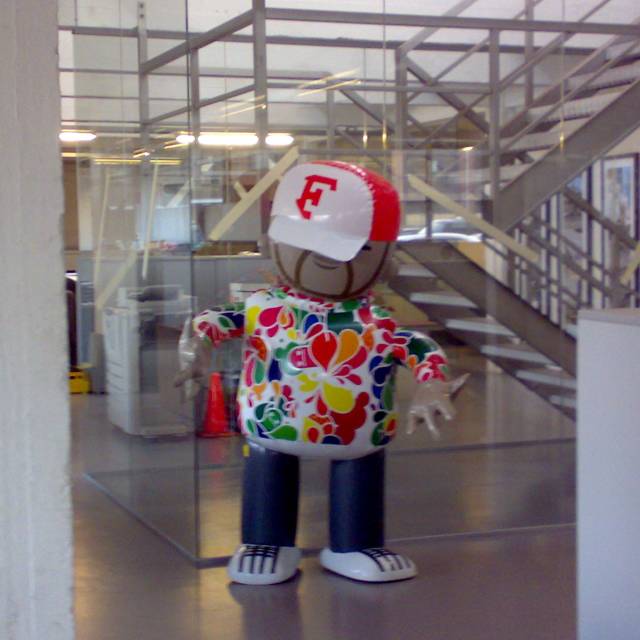 Miniature airtight inflatable mascots airtight inflatable rapper character Fanta of 180 cm high commissioned by agency Bananas for Coca-Cola Belgium, pvc, EN71, reach compliant, screen print, welding, sea freight, air freight, pneumatic inflatables, inflatable prototype, mass premium, po X-Treme Creations