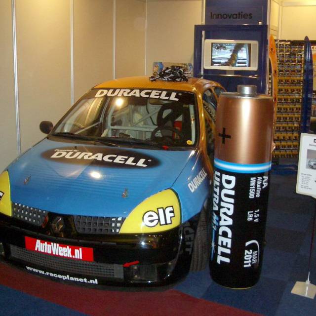 Miniature inflatable product enlargements airtight miniature Duracell battery of 100 cm high on a booth during a show  X-Treme Creations