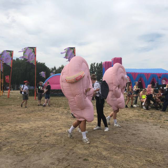 X-Treme Creations 2 gigantic inflatable ear walkers dancing