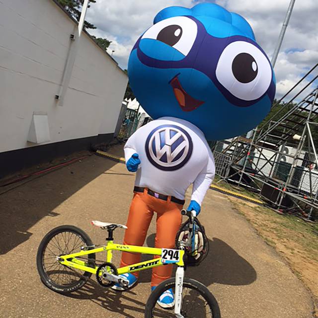 Giant inflatable costumes and walkers inflatable VW character for D'Ieteren during UEC BMX Racing European Championship  X-Treme Creations