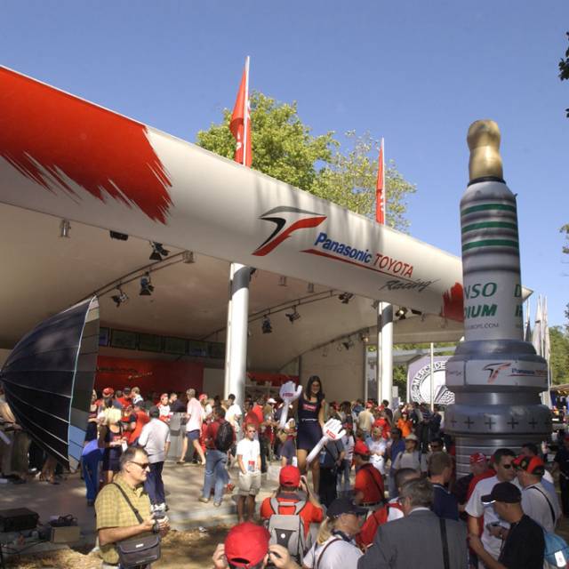 Giant inflatable product enlargements inflatable spark plug Denso of 5 m h with permanent working blower in the F1 Monza sponsor village X-Treme Creations