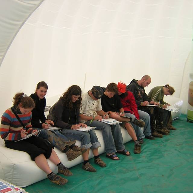 Giant inflatable Furnitures Blow-up seat inside the Frost 12 meter diameter igloo during the Cactus festival X-Treme Creations