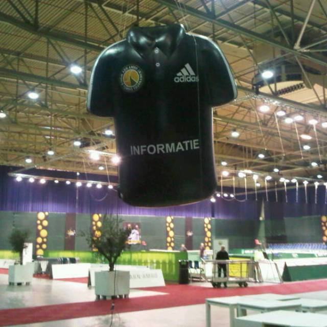 Giant inflatable product enlargements inflatable official Adidas Polo-shirt hanging indoor above the reception of the Dutch Tennis Open by ABN Amro X-Treme Creations
