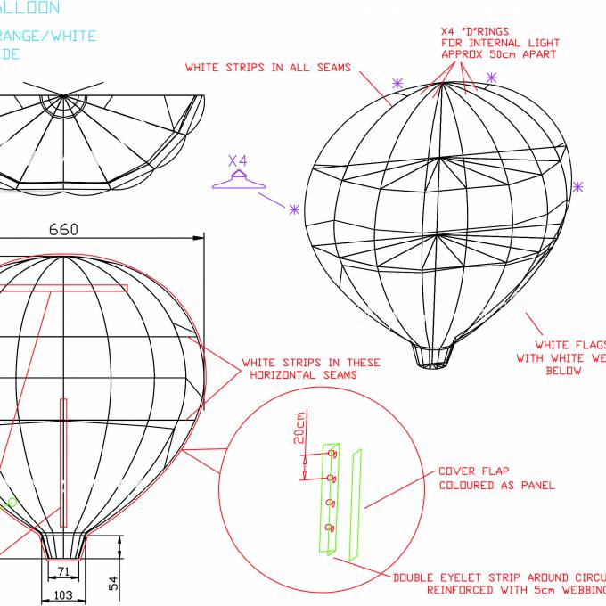 Large inflatable promotional material | X-Treme Creations Technical drawing of the hot air balloon Corporate branding  & Brand activation  &  Orange Pop-Media X-Treme Creations