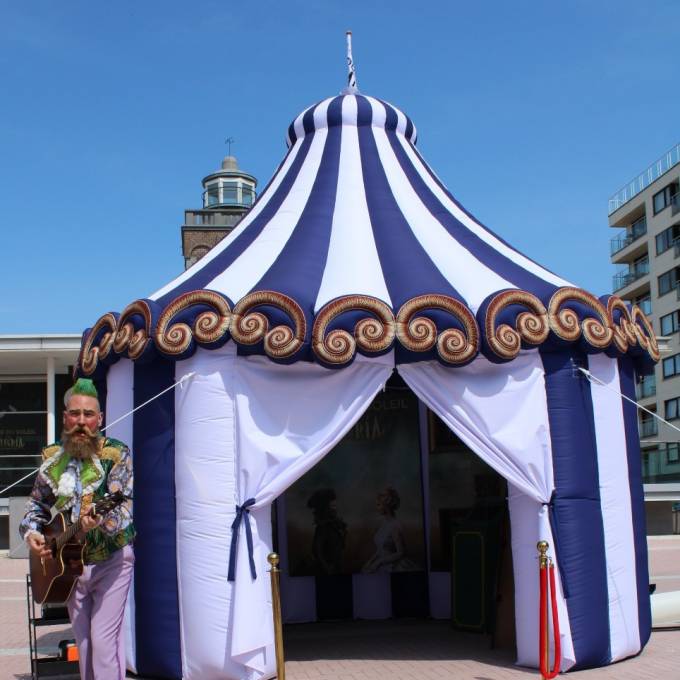 Inflatable News Inflatable blue and white striped round tent, 5 metres high, on the street X-Treme Creations