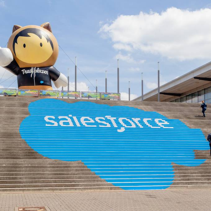 Large inflatable promotional material | X-Treme Creations A gigantic inflatable during the Cebit fair with the Salesforce logo Events  & POS/POP  & Fairs  & Brand activation  & Corporate branding  &  Salesforce Gielissen  X-Treme Creations