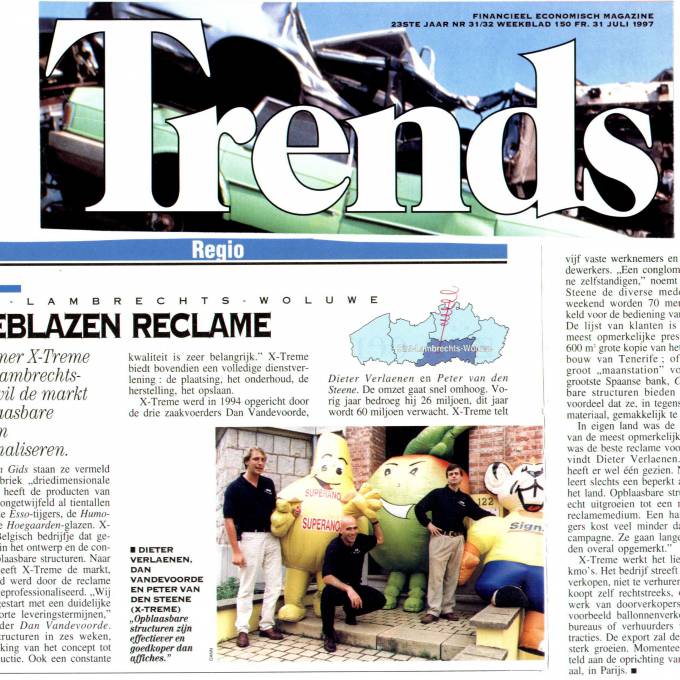 Inflatables in the media Trends economic press, X-Treme inflatable walkers, start of the company X-Treme Creations