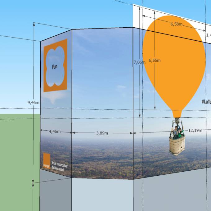 Groot opblaasbaar promotiemateriaal | X-Treme Creations Technische tekening van de luchtballon Bedrijfsidentiteit  & Merkactivatie  &  Orange Pop-Media X-Treme Creations